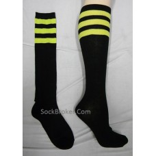 Black and neon  lime green triple striped knee high socks